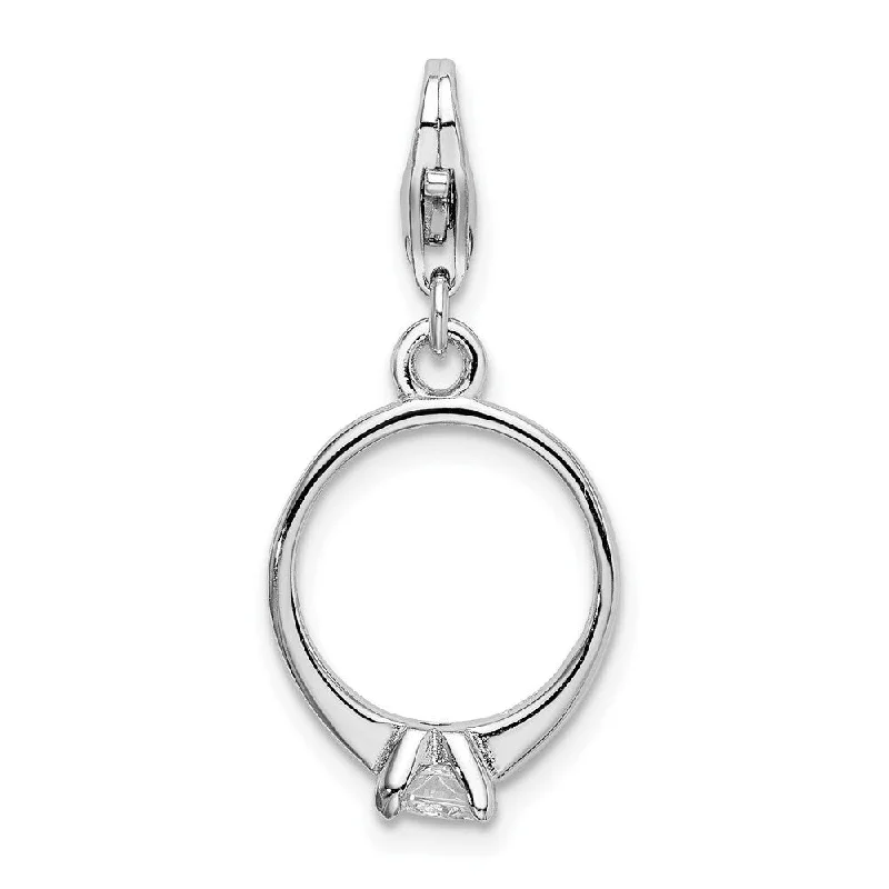 stackable rings for women -Diamond2Deal 925 Sterling Silver CZ Polished Ring Pendant w/Lobster Clasp (L- 37 mm, W- 13 mm)