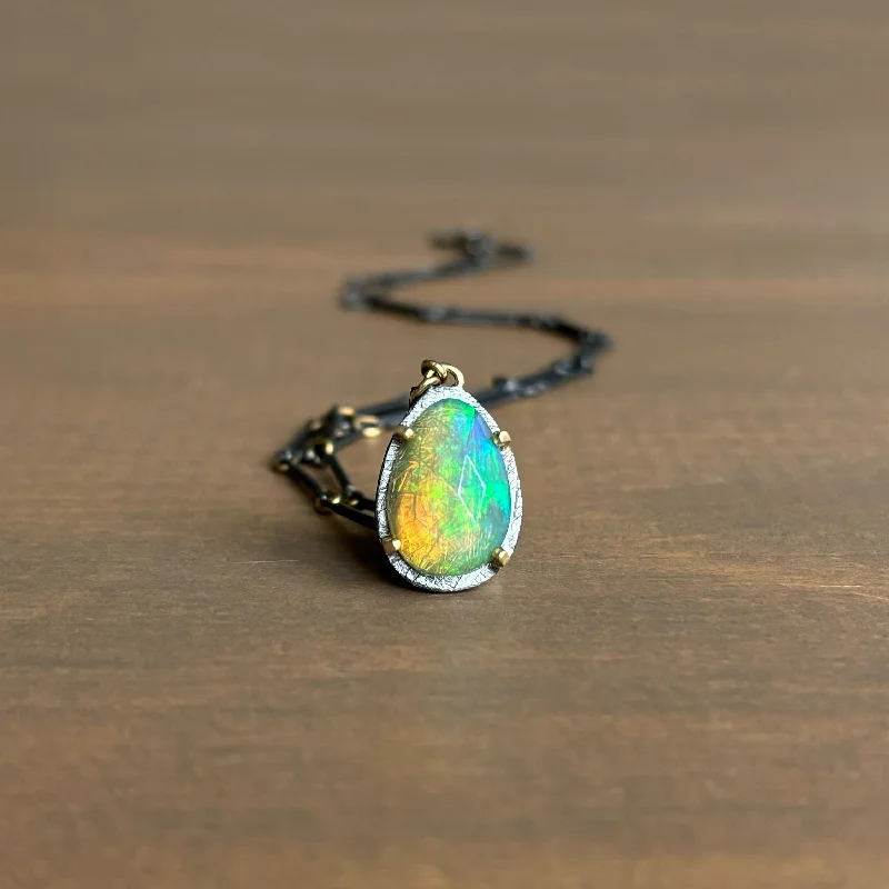 anniversary necklaces for women -Ethiopian Opal Teardrop Drape Necklace