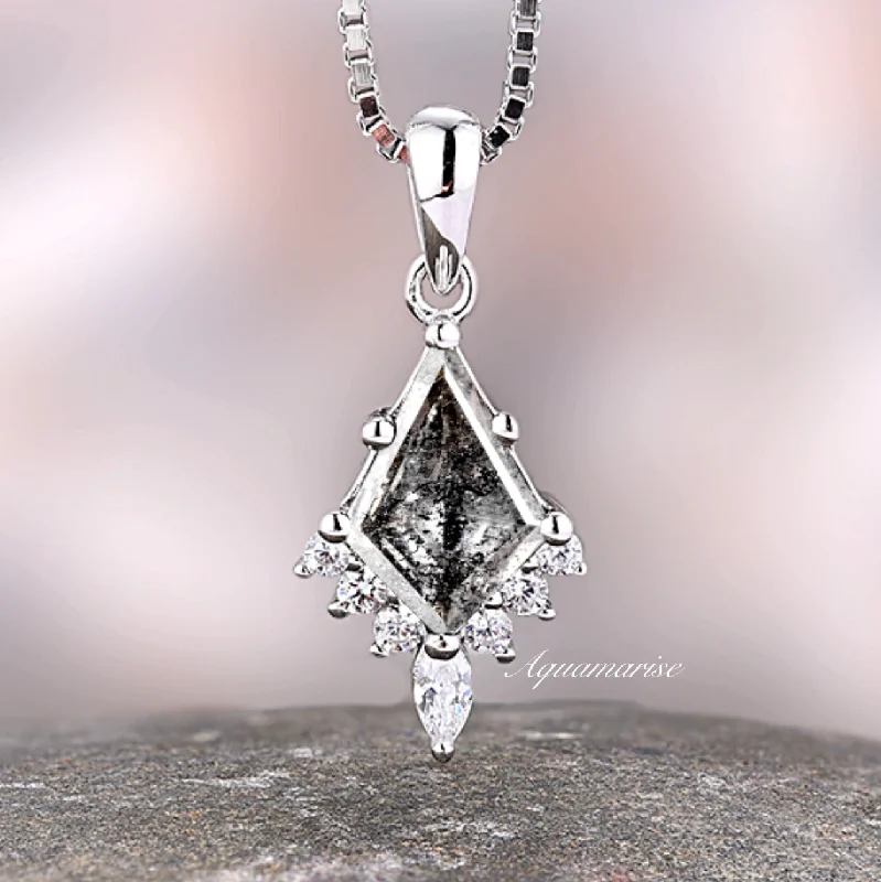 birthday gift necklaces for women -Galaxy Raw Salt & Pepper Diamond (Herkimer Diamond) Pendant Necklace- Sterling Silver