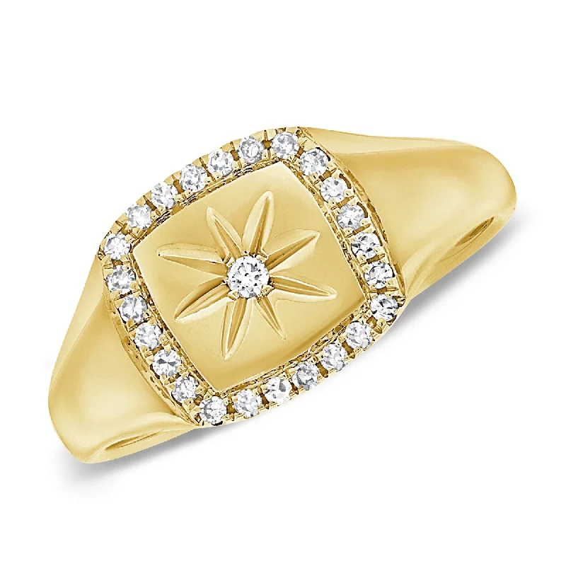 solitaire rings for women -Joelle Diamond Pave Star Signet Ring 14K Gold 1/10 ct. TDW