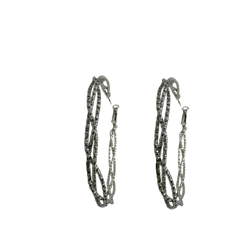 floral earrings for women -Twisted Pave Silver Tone Hoop Earrings By Unbranded