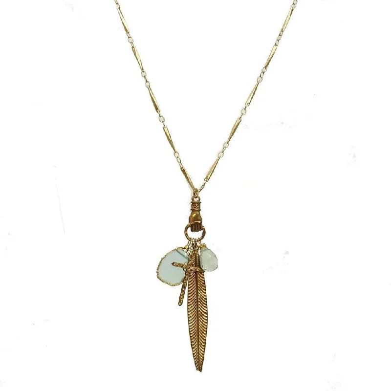 luxury necklaces for brides -Bronze Feather and Cross Necklace