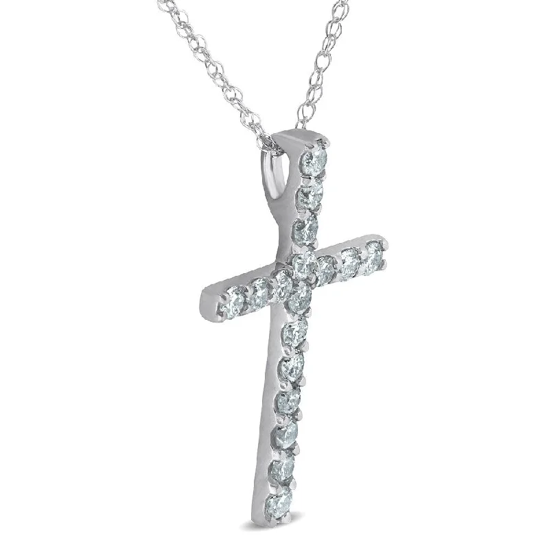 oval rings for women -Pompeii3 14k White Gold 1 ct TDW Diamond Cross Pendant & 18" Chain Spring Ring