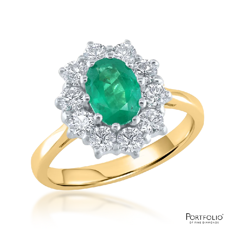 Cluster 0.66ct Emerald Yellow Gold Ring