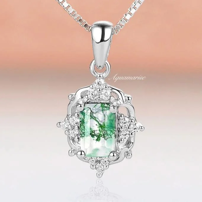 personalized zodiac necklaces -Vintage Green Moss Agate Necklace- 925 Sterling Silver