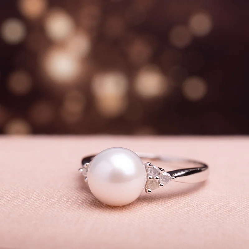 engagement rings for women -Miadora Sterling Silver Cultured Freshwater Pearl and 1/8ct TDW Diamond Cocktail Ring (8-8.5 mm)