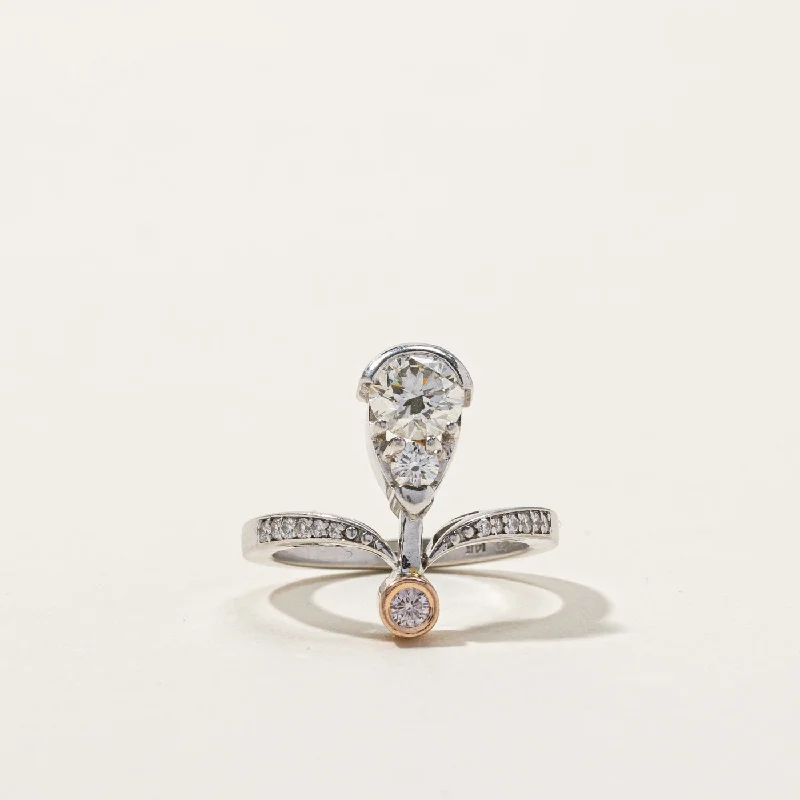 Diamond Drop Two Tone Gold Ring | 1.06ctw | SZ 5.75 |