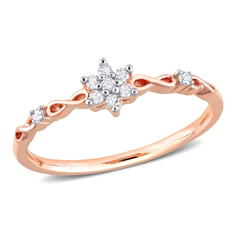 solitaire rings for women -Miadora 1/10ct TDW Diamond Floral Promise Ring in Rose Silver