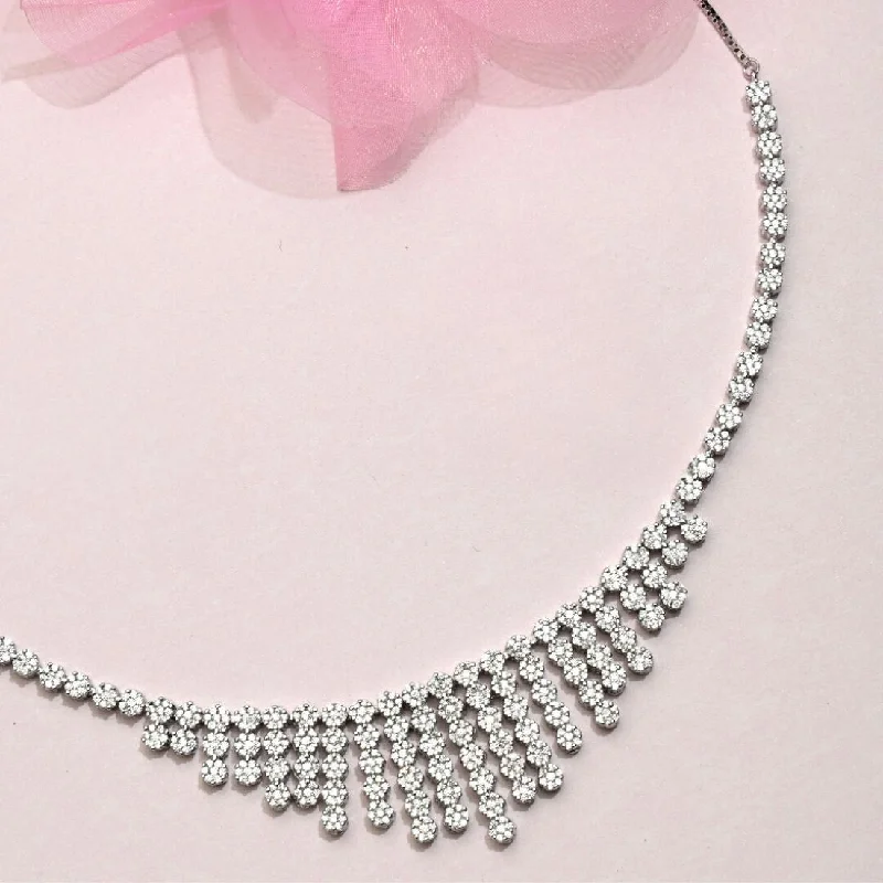 multi-strand necklaces for women -Iridescent Elegance CZ Rhodium-Plated 925 Sterling Silver Necklace