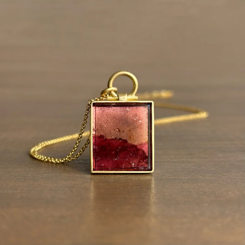 multi-strand necklaces for women -Scenic Sunset Tourmaline Slice Pendant