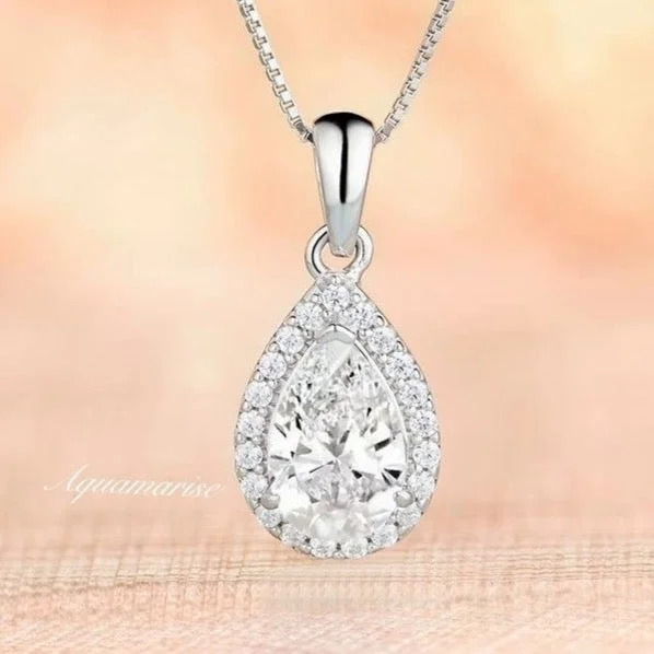 heart necklaces for women -Vera White Sapphire Necklace- Sterling Silver