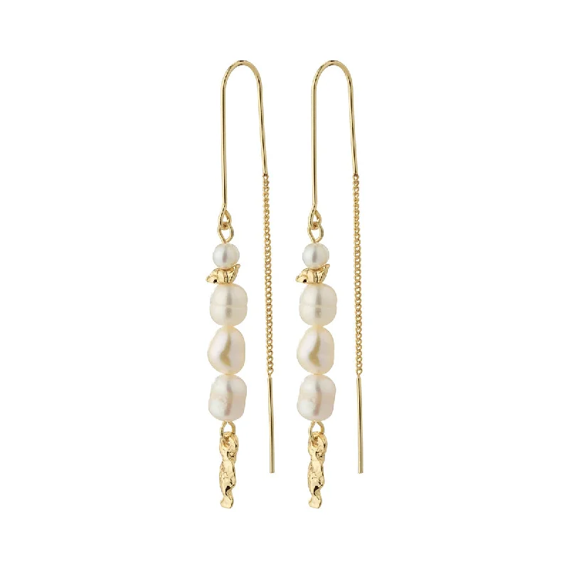 romantic pearl earrings for women -Berthe Gold Plated Pull Through Pearl Earrings