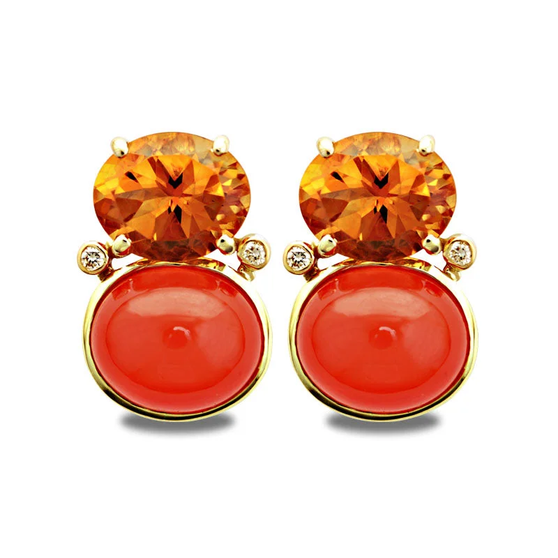 fancy earrings for women -Earrings-Cornelian, Citrine and Diamond