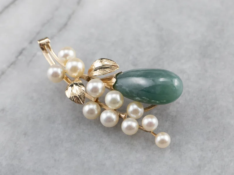 sparkling brooches for women -Botanical Jadeite Pearl Gold Brooch