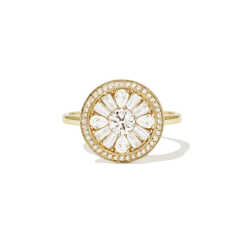 unique rings for women -Pear & Round Brilliant Cut Halo Diamond Mosaic Ring