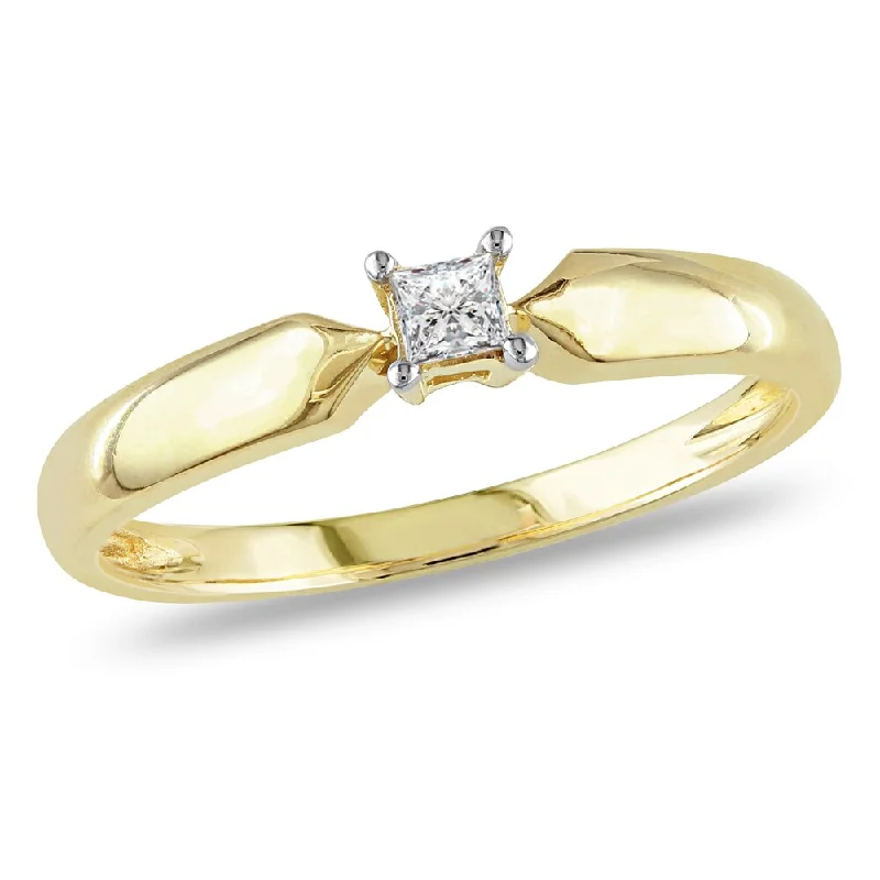 halo engagement rings -Miadora 10k Yellow Gold 1/10ct TDW Princess-cut Diamond Solitaire Promise Ring