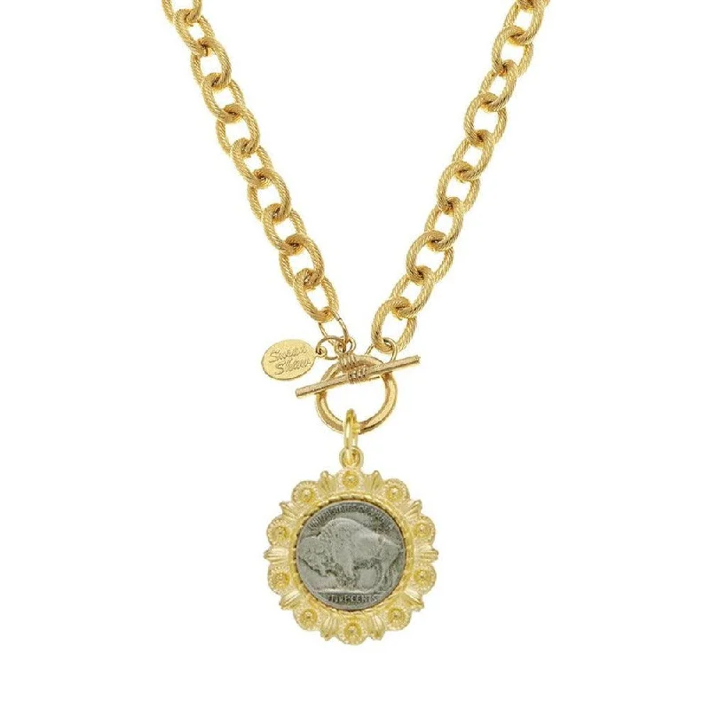 boho chic necklaces for women -Genuine Buffalo Nickel on 24kt Gold Plated Necklace