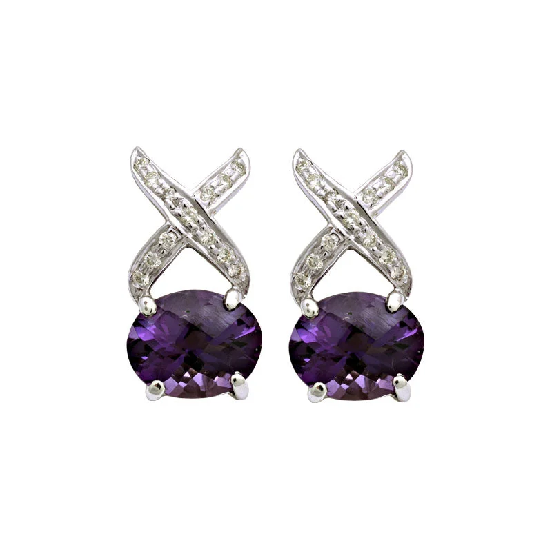 luxury hoop earrings for women -Earrings-Amethyst and Diamond