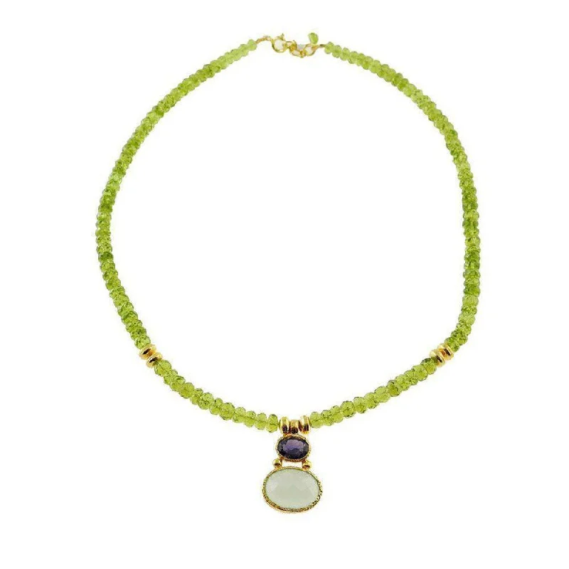 rose gold necklaces for women -Peridot and Kyanite and Chalcedony Necklace