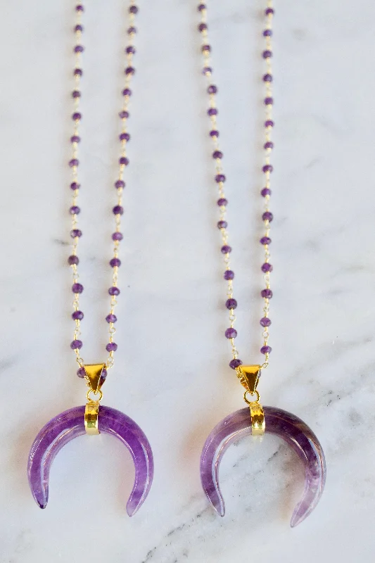 delicate pearl necklaces for women -Amethyst Horn