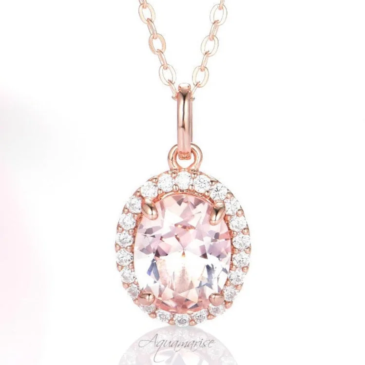 silver chain necklaces for women -Iris Oval Morganite Necklace- 14K Rose Gold Vermeil