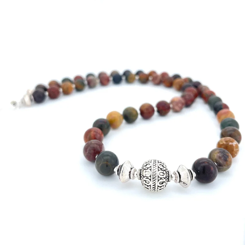 classic necklaces for women -SHORT Picasso Jasper & Silver BEADED NECKLACE