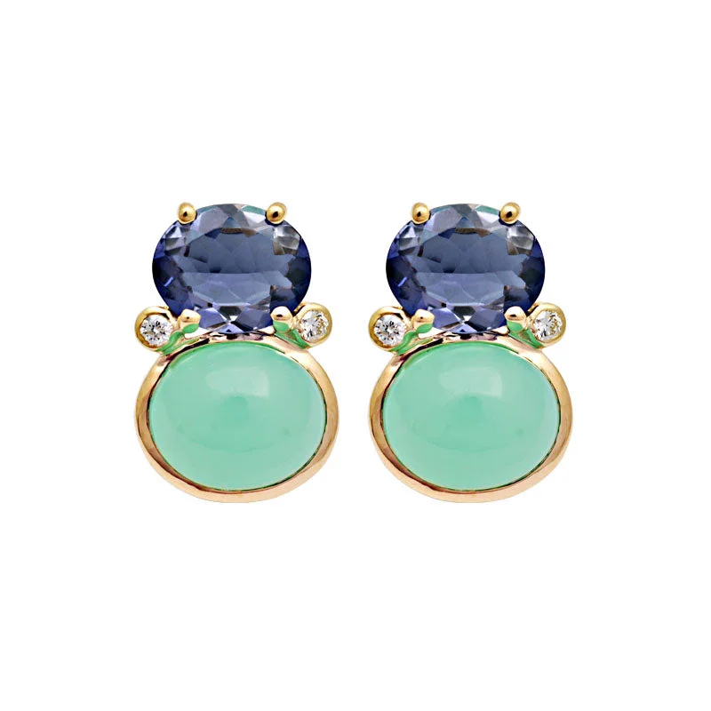 statement earrings for women -Earrings-Iolite, Chrysoprase and Diamond