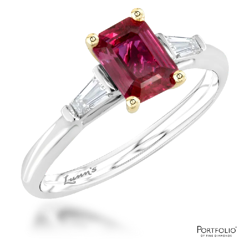 Three Stone 0.88ct Ruby Platinum/Yellow Gold Ring