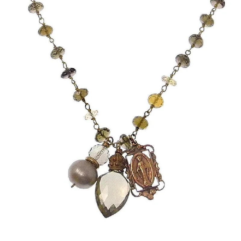 luxury gold necklaces for women -Faceted Quartz with Madonna Necklace