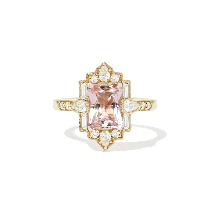 solitaire rings for women -Deco Emerald & Pear Morganite Mosaic Ring