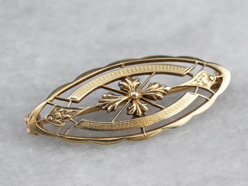 unique brooches for women -Vintage Gold Filigree Marquise Brooch