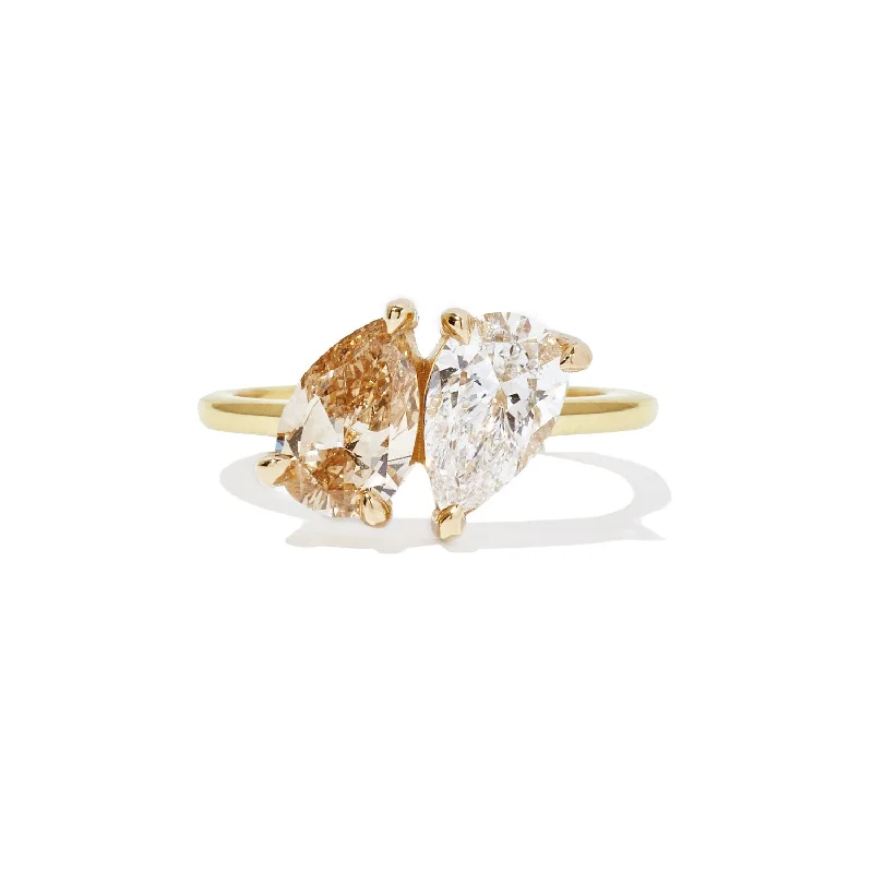 fashion rings for women -Pear Shaped Champagne Diamond Toi et Moi Ring