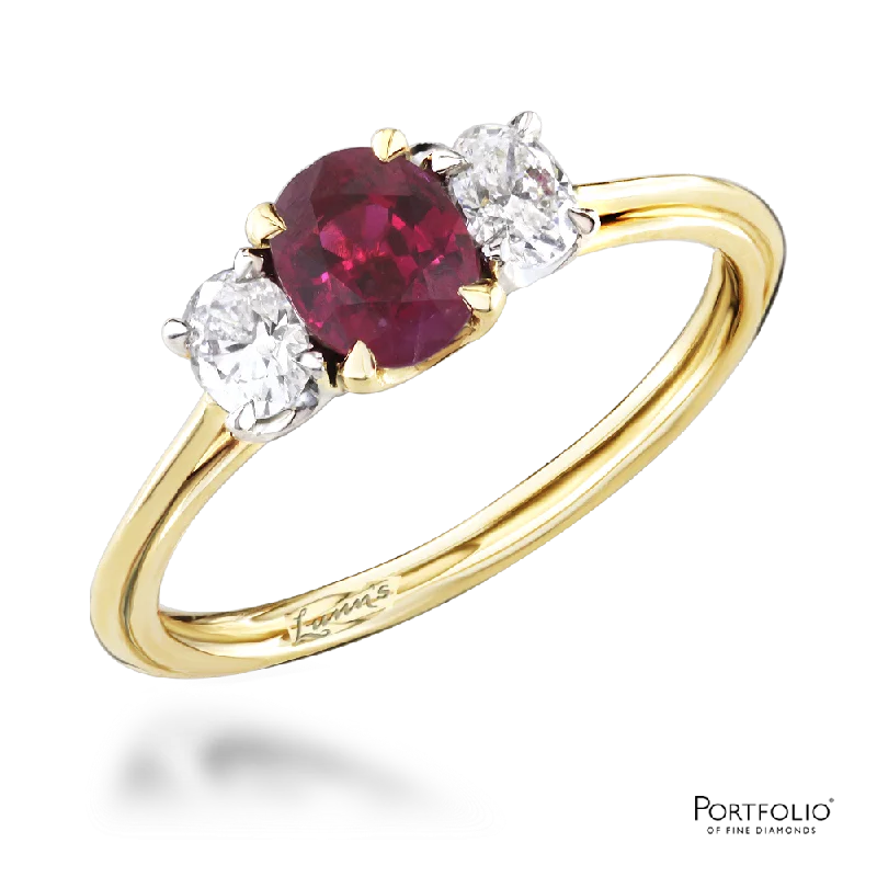 Three Stone 0.70ct Ruby Yellow Gold/Platinum Ring