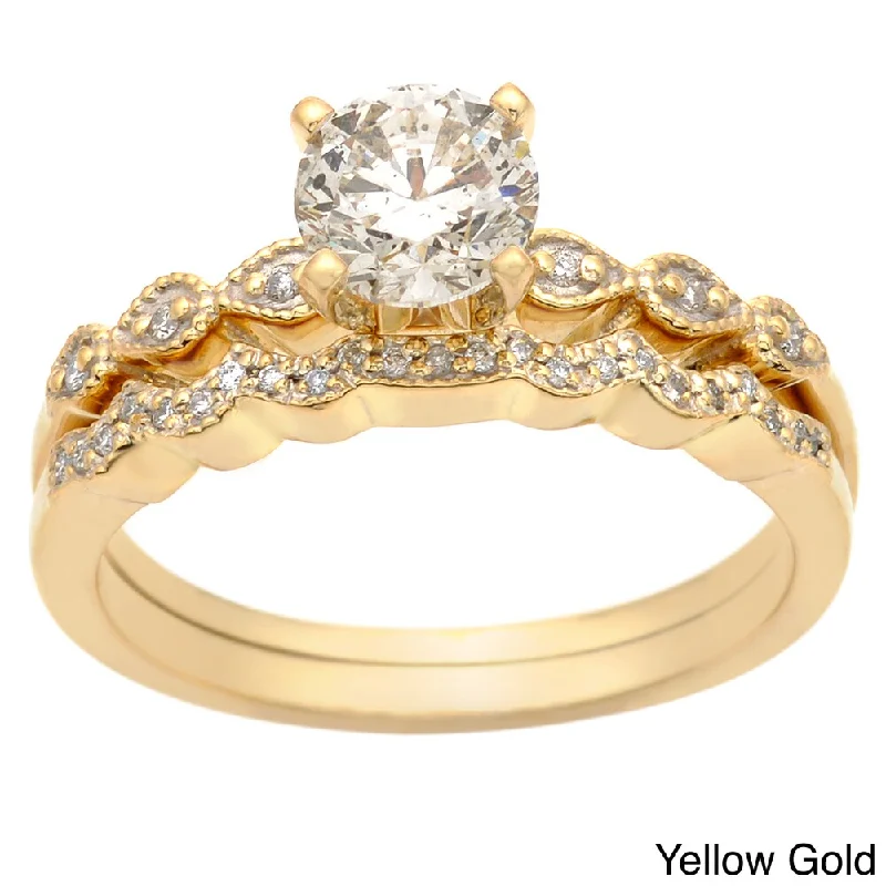 gold rings for women -Auriya 14k Gold 1ctw Diamond Bridal Ring Set (H-I, I1-I2)