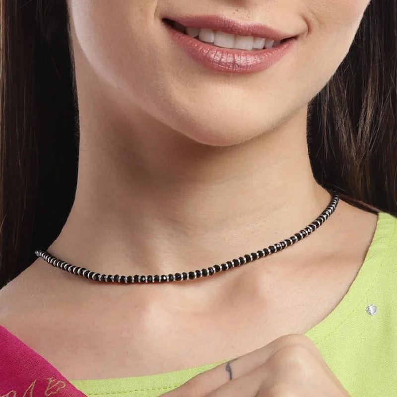 delicate pearl necklaces for women -Black Beads 925 Sterling Silver Necklace