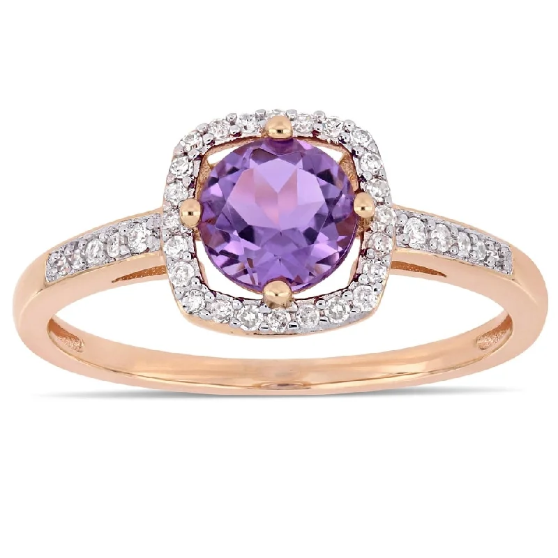 gold wedding bands for women -Miadora 10k Rose Gold Amethyst and 1/7ct TDW Diamond Floating Square Halo Ring