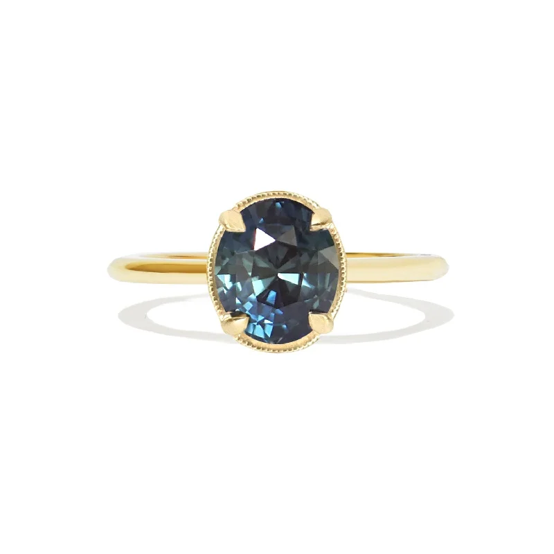 wedding bands for women -Oval Teal Sapphire Solitaire Ring