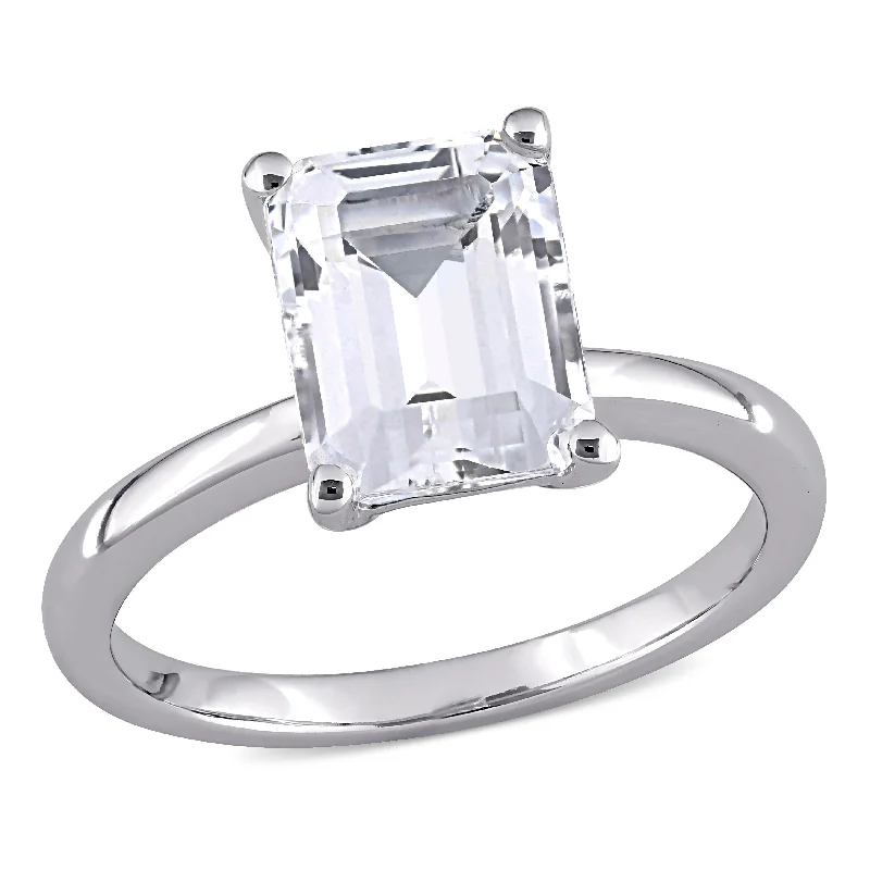 gemstone rings for women -Miadora 3 3/4ct TGW Emerald-Cut Created White Sapphire Square Solitaire Ring in 10k White Gold