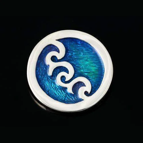 brooches for evening dresses -Silver And Enamel Wave Brooch - SSB01