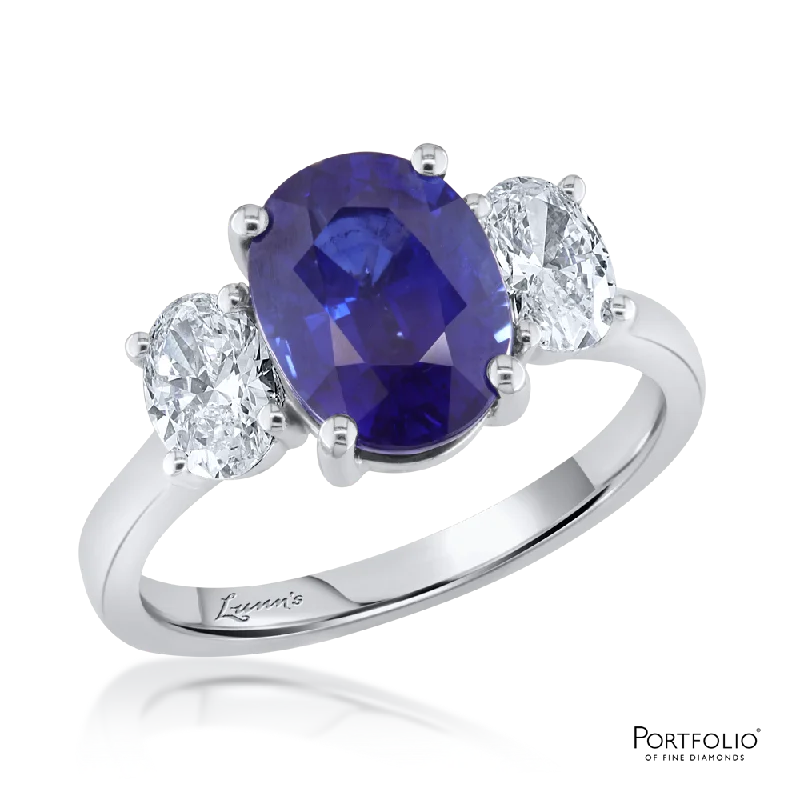 Three Stone 3.13ct Sapphire Platinum Ring