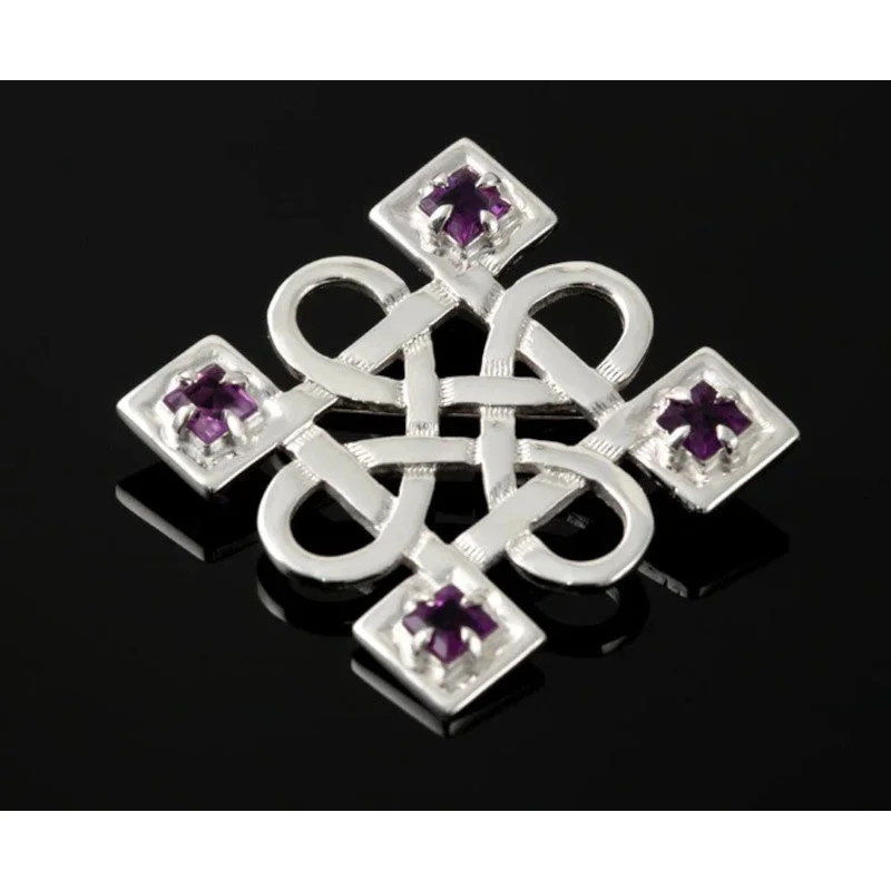 bridal bouquet brooches -Celtic Sterling Silver or 9ct Yellow Gold Brooch With Amethysts - B991