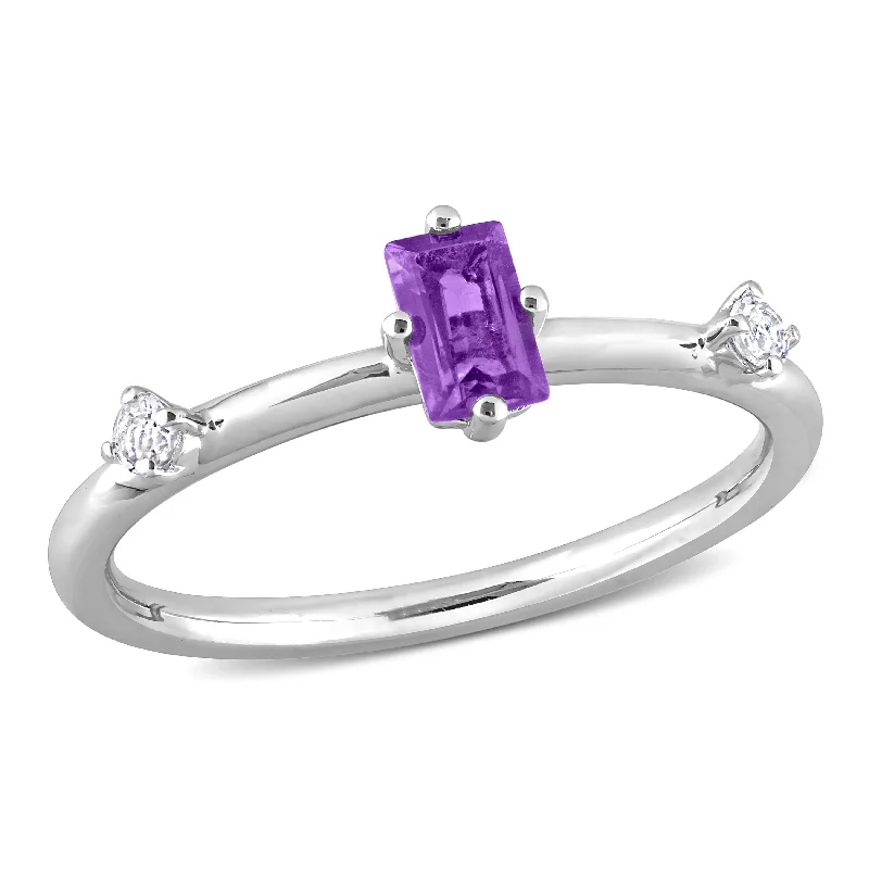 eternity diamond rings for women -Miadora 2/5ct TGW Emerald Cut Amethyst and White Topaz 3-Stone Ring in Sterling Silver