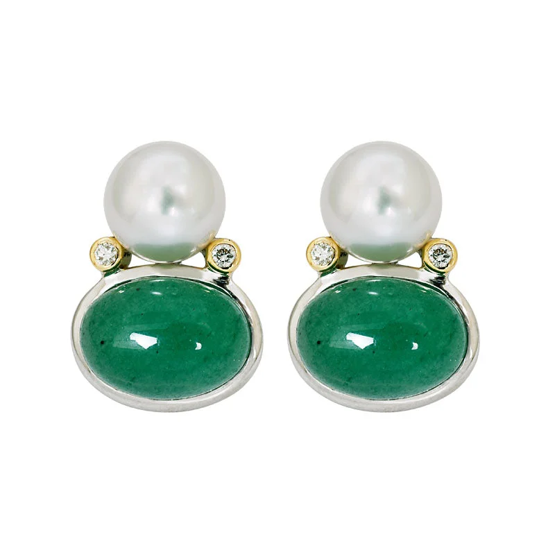 big stud earrings for women -Earrings- Aventurine, South Sea Pearl and Diamond