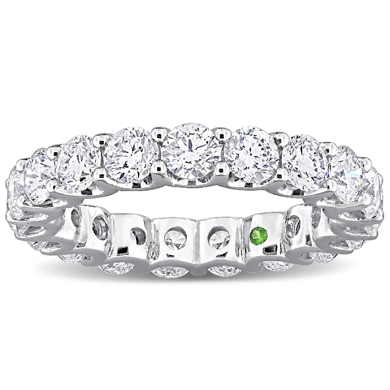 gemstone rings for women -Created Forever 4ct TDW Lab-Grown Diamond and Tsavorite Accent Eternity Ring in 14k White Gold