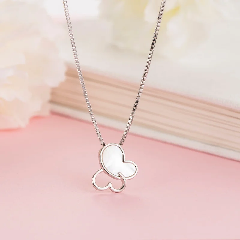 anniversary necklaces for women -Whimsical Flutter Rhodium-Plated 925 Sterling Silver Butterfly Necklace