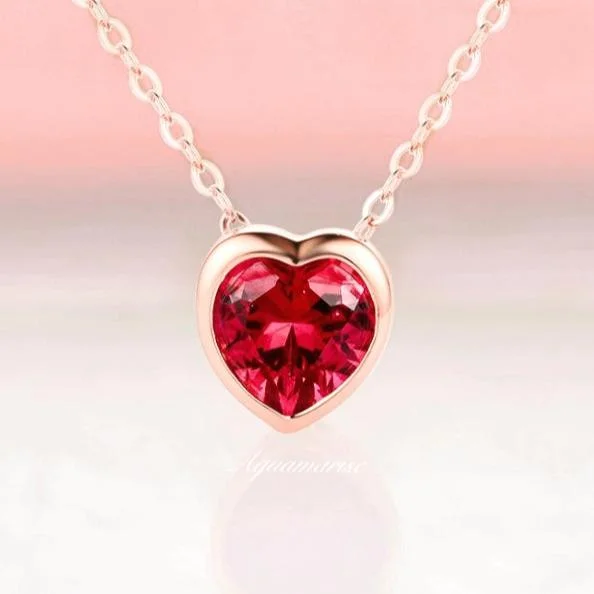 dainty gold necklaces for women -Heart Ruby Necklace- 14K Rose Gold Vermeil