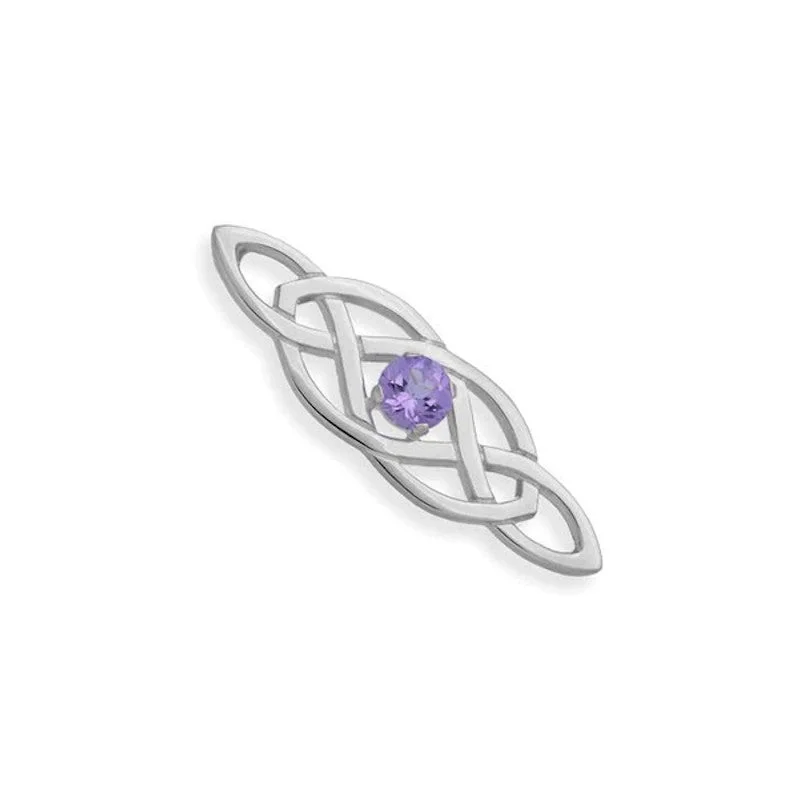 wedding brooches for bouquets -Celtic Sterling Silver Brooch With Amethyst - CB127