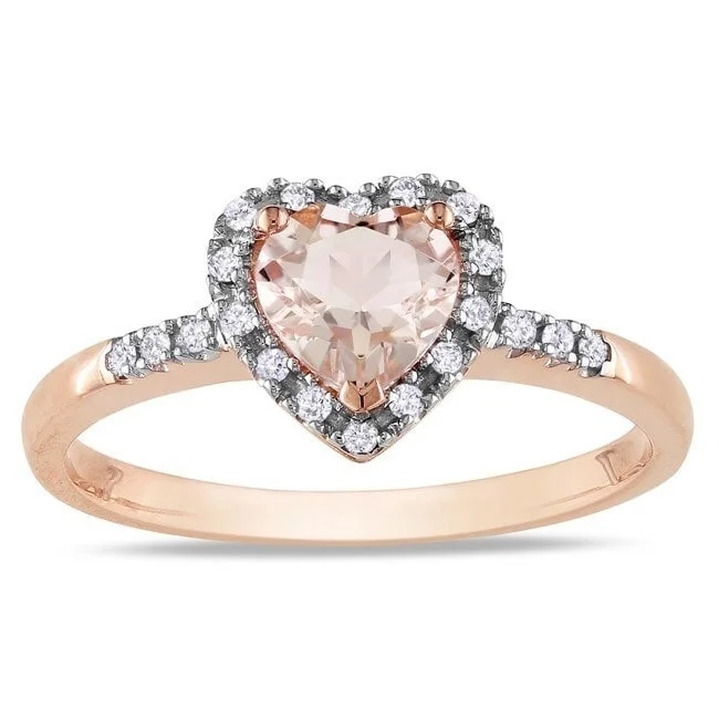 trendy rings for women -Miadora 10k Pink Gold Morganite and 1/10ct TDW Diamond Heart Ring (G-H, I2)