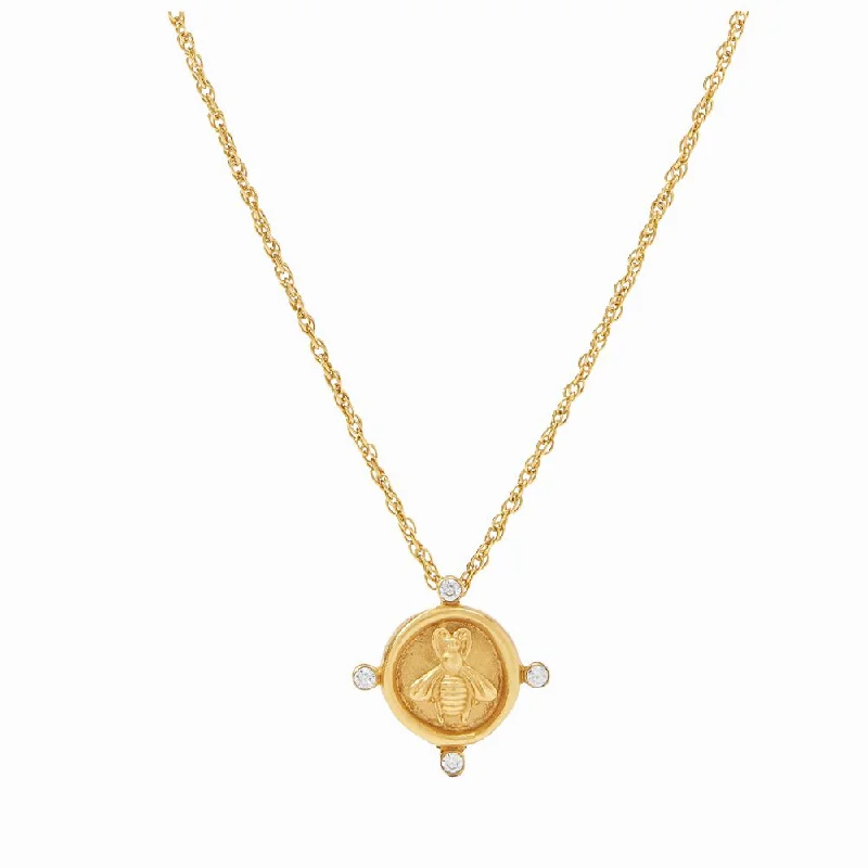 gold heart-shaped necklaces -Bee Cameo Solitaire Necklace