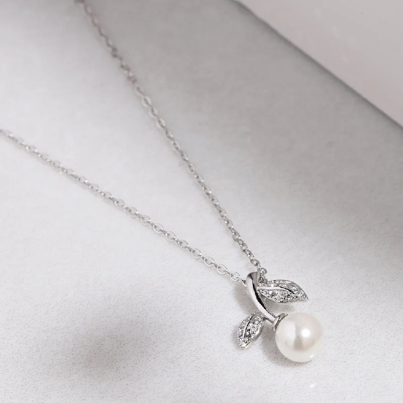 handmade pendant necklaces -Leaf Pearl 925 Sterling Silver Necklace